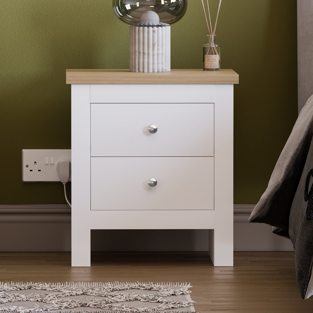 Arlington 2-Drawer Bedside Chest - White
