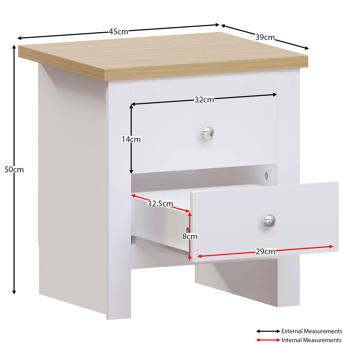 Arlington 2-Drawer Bedside Chest - White