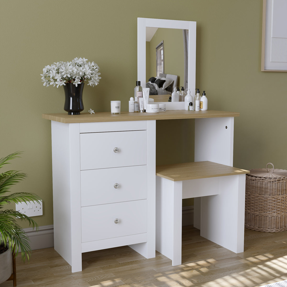 Arlington 3-Drawer Dressing Table Set - White