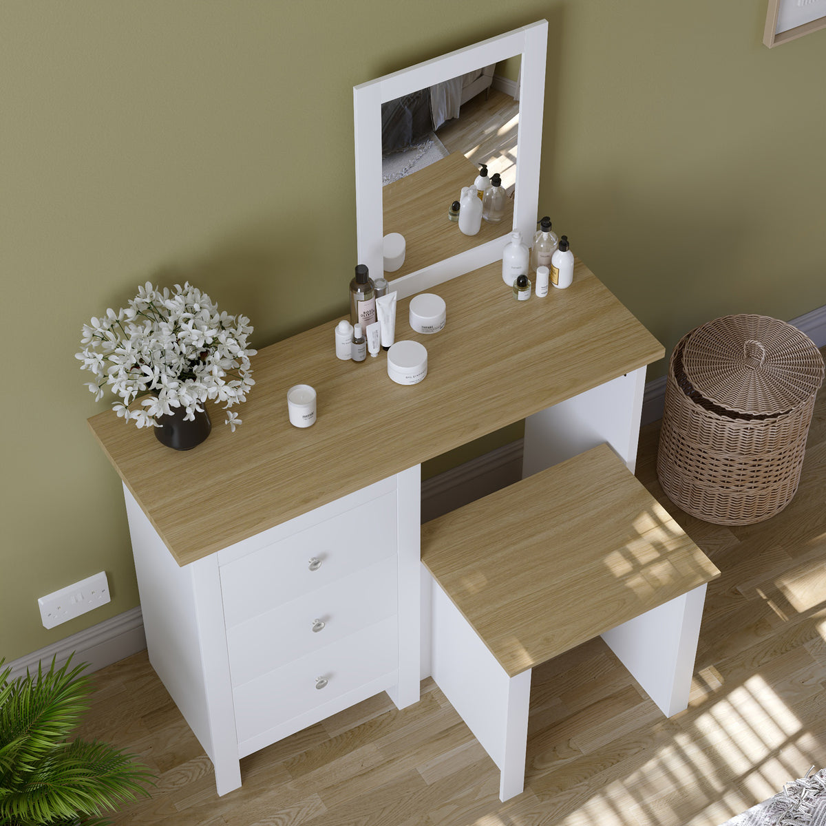 Arlington 3-Drawer Dressing Table Set - White