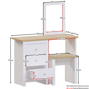 Arlington 3-Drawer Dressing Table Set - White