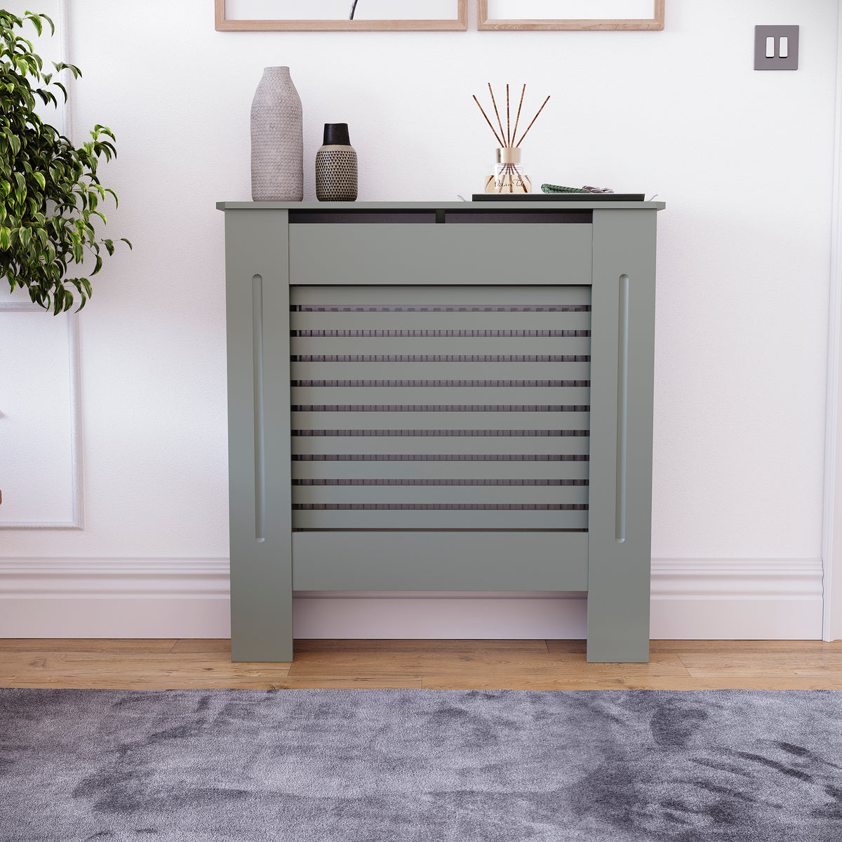 Milton Radiator Cover - Grey, Small, Horizontal Grille Design
