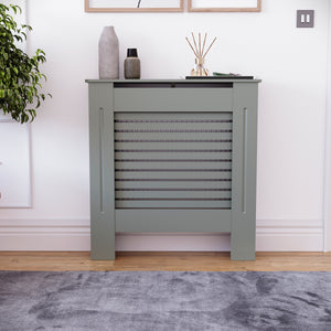Milton Radiator Cover - Grey, Small, Horizontal Grille Design

