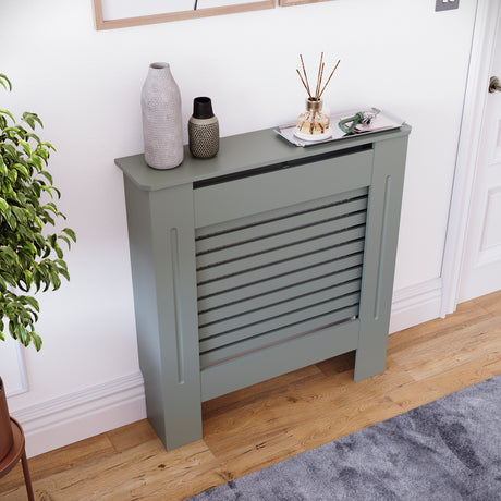 Milton Radiator Cover - Grey, Small, Horizontal Grille Design
