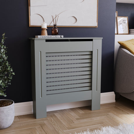 Milton Radiator Cover - Grey, Small, Horizontal Grille Design
