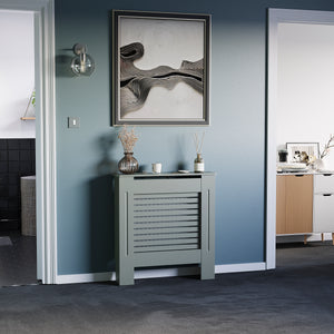 Milton Radiator Cover - Grey, Small, Horizontal Grille Design
