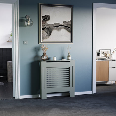 Milton Radiator Cover - Grey, Small, Horizontal Grille Design
