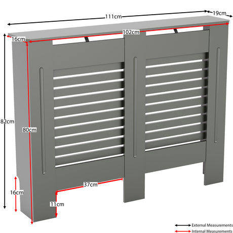 Milton Radiator Cover - Grey, Medium, Horizontal Grille Design
