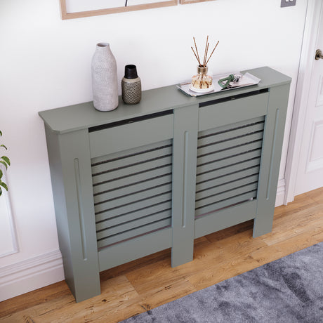 Milton Radiator Cover - Grey, Medium, Horizontal Grille Design
