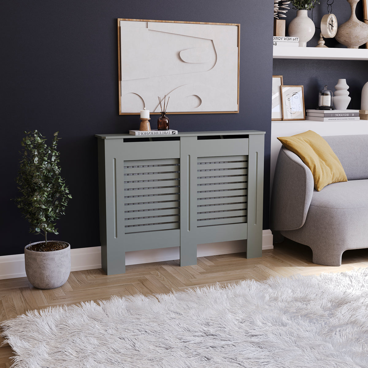 Milton Radiator Cover - Grey, Medium, Horizontal Grille Design
