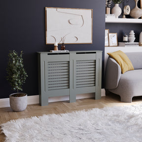 Milton Radiator Cover - Grey, Medium, Horizontal Grille Design
