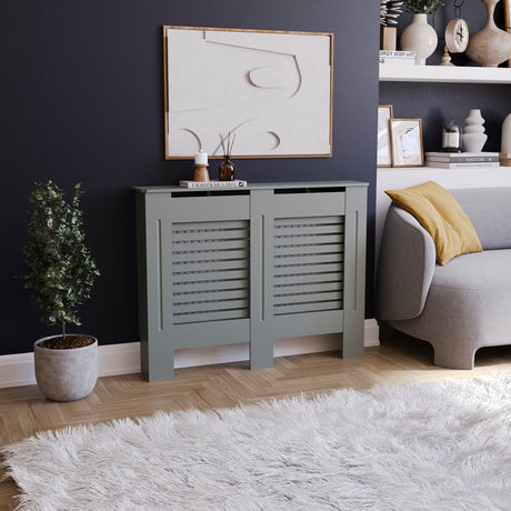 Milton Radiator Cover - Grey, Medium, Horizontal Grille Design
