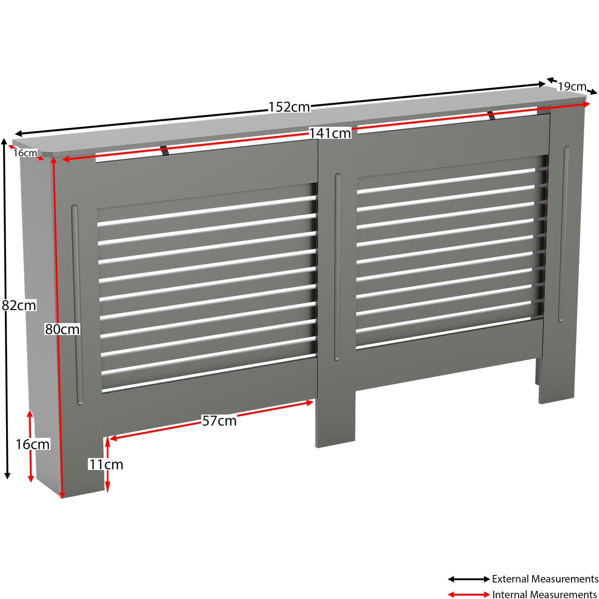Milton Radiator Cover - Grey, Large, Horizontal Grille Design
