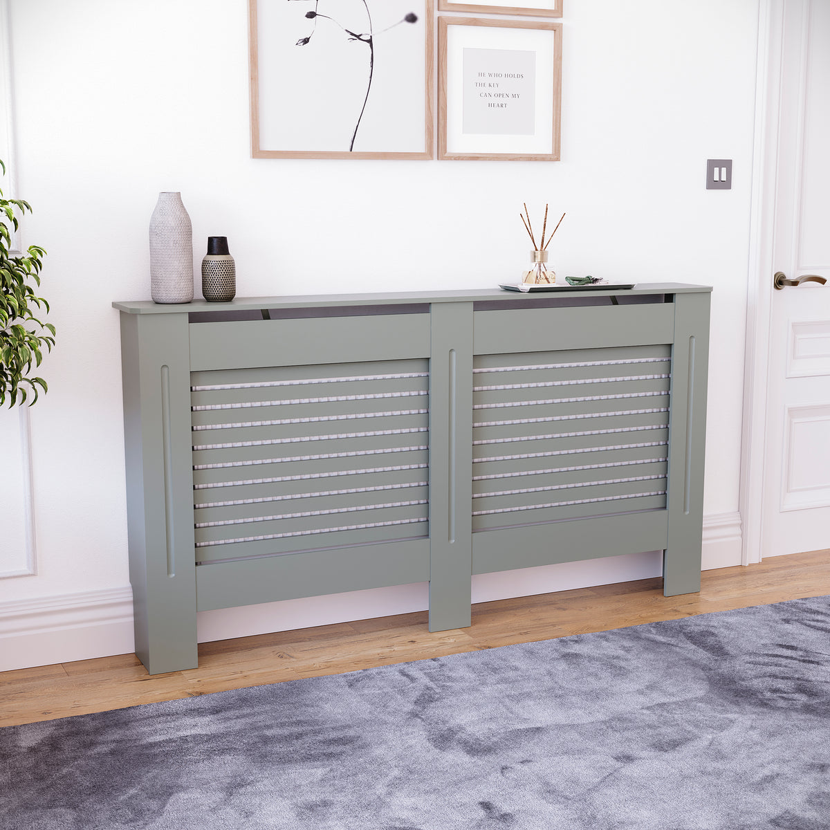 Milton Radiator Cover - Grey, Large, Horizontal Grille Design

