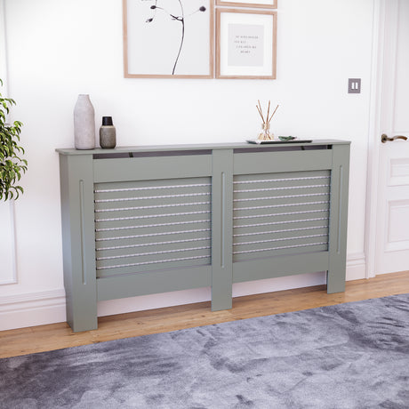 Milton Radiator Cover - Grey, Large, Horizontal Grille Design
