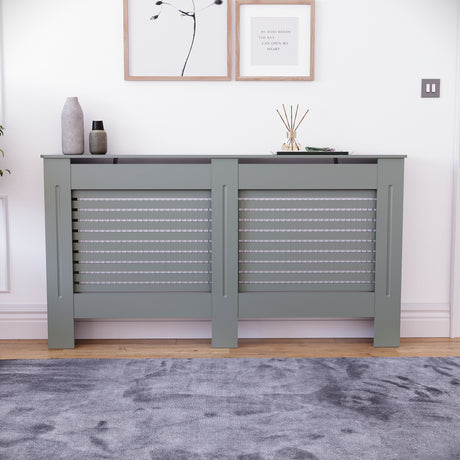 Milton Radiator Cover - Grey, Large, Horizontal Grille Design
