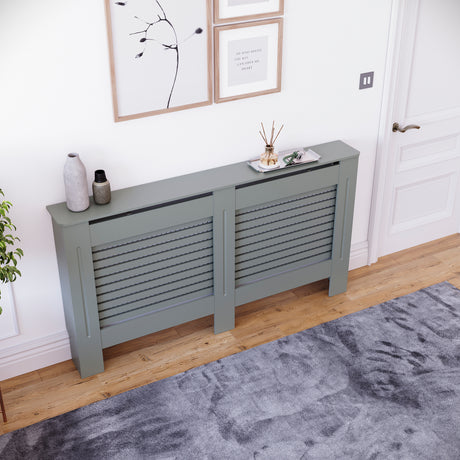 Milton Radiator Cover - Grey, Large, Horizontal Grille Design
