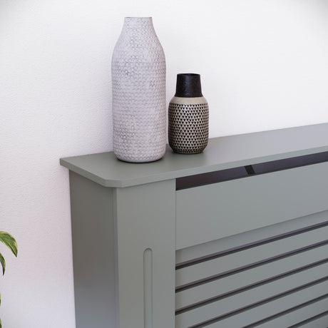 Milton Radiator Cover - Grey, Large, Horizontal Grille Design
