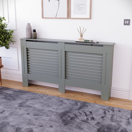 Milton Radiator Cover - Grey, Large, Horizontal Grille Design
