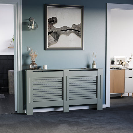 Milton Radiator Cover - Grey, Large, Horizontal Grille Design
