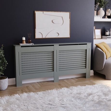 Milton Radiator Cover - Grey, Extra Large, Horizontal Grille Design
