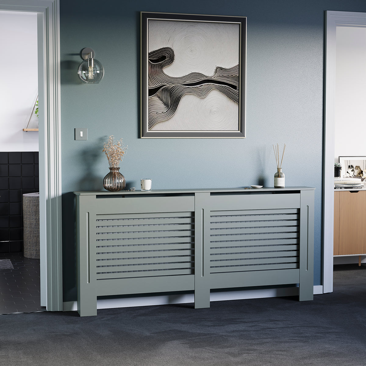 Milton Radiator Cover - Grey, Extra Large, Horizontal Grille Design
