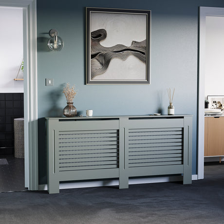 Milton Radiator Cover - Grey, Extra Large, Horizontal Grille Design
