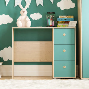 Neptune 3-Drawer Desk - Green & Oak