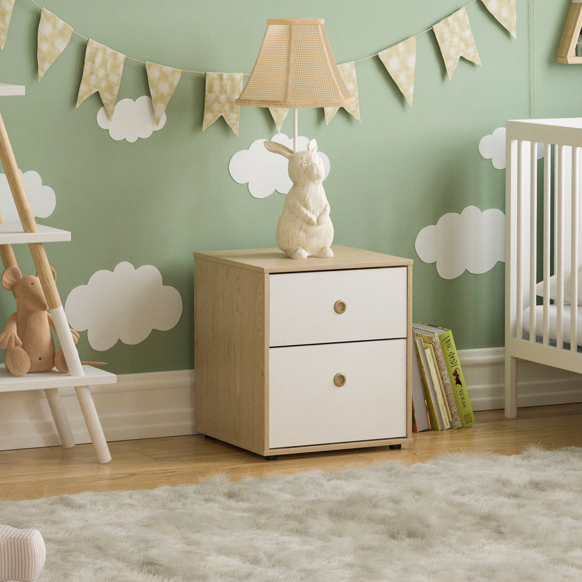 Neptune 2-Drawer Bedside Table - White & Oak