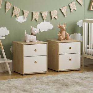 Neptune 2-Drawer Bedside Table - White & Oak, Set of 2