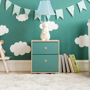 Neptune 2-Drawer Bedside Table - Green & Oak