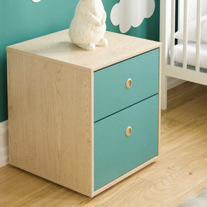 Neptune 2-Drawer Bedside Table - Green & Oak