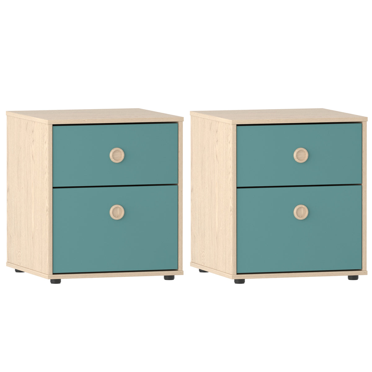Neptune 2-Drawer Bedside Table - Green & Oak, Set of 2