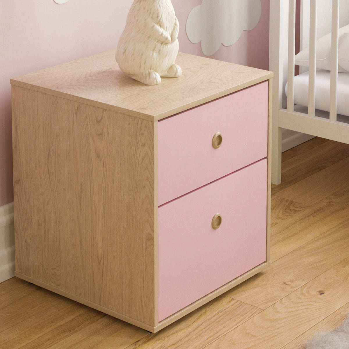 Neptune 2-Drawer Bedside Table - Pink & Oak