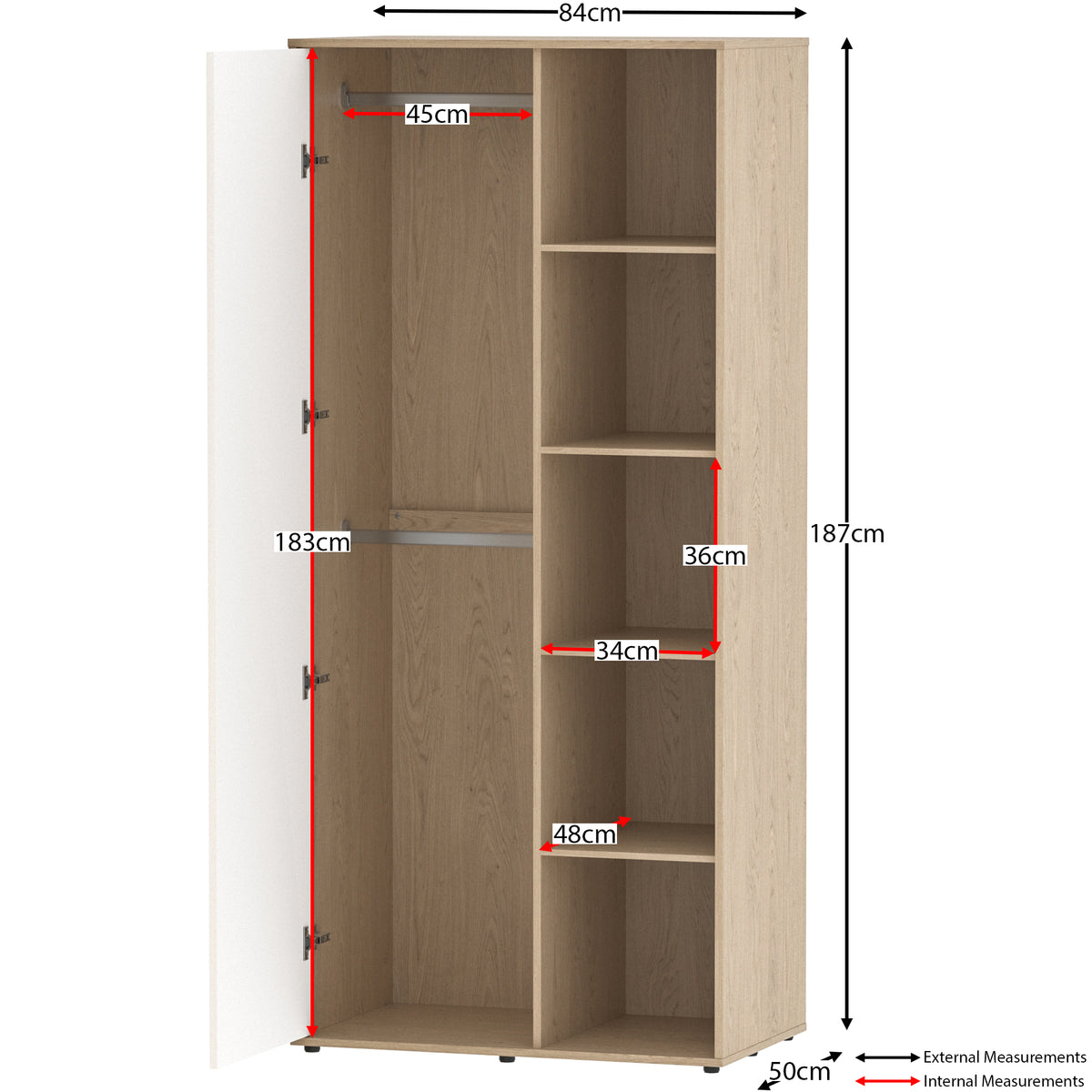 Neptune 1-Door Wardrobe - White & Oak