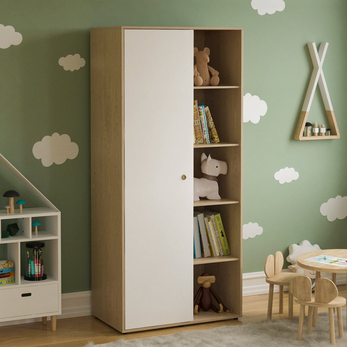 Neptune 1-Door Wardrobe - White & Oak