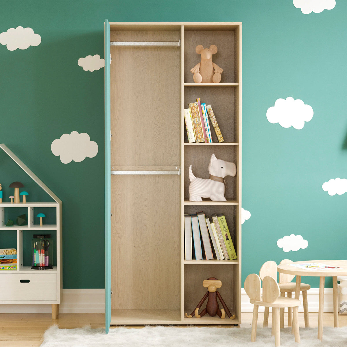 Neptune 1-Door Wardrobe - Green & Oak