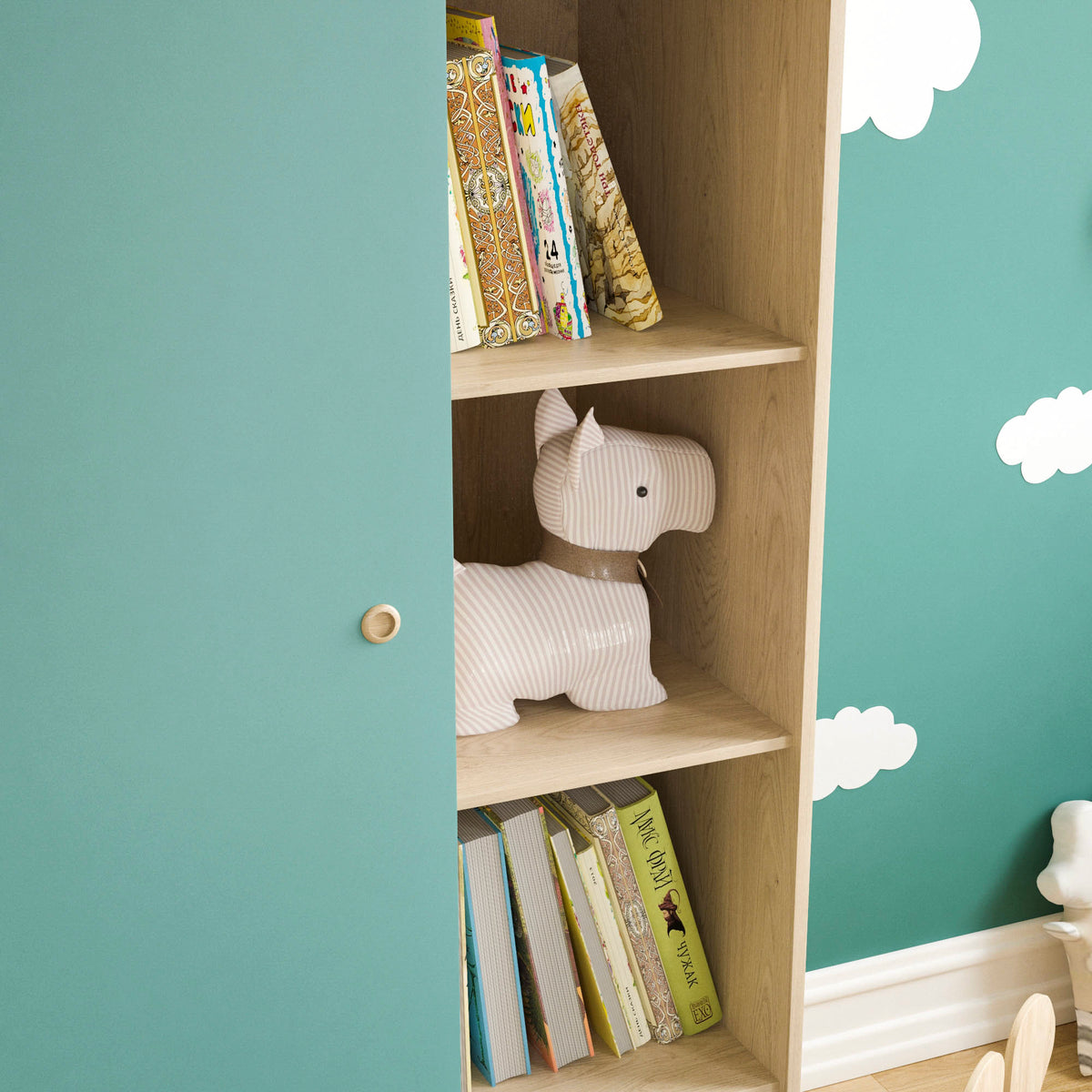 Neptune 1-Door Wardrobe - Green & Oak