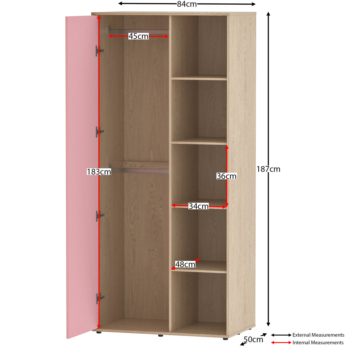 Neptune 1-Door Wardrobe - Pink & Oak