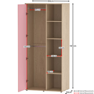 Neptune 1-Door Wardrobe - Pink & Oak