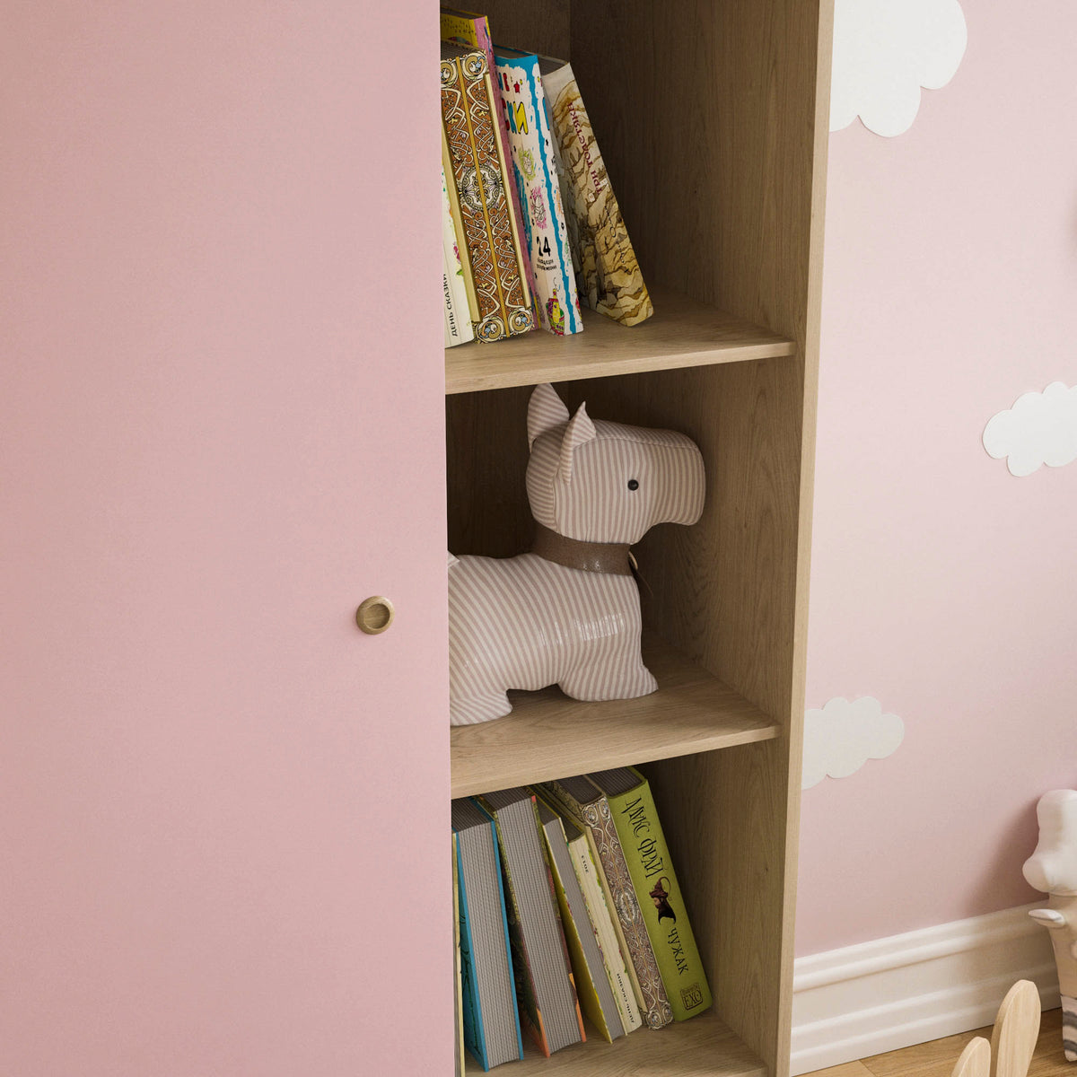 Neptune 1-Door Wardrobe - Pink & Oak