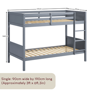 Gemini Detachable Wooden Bunk Bed - Grey