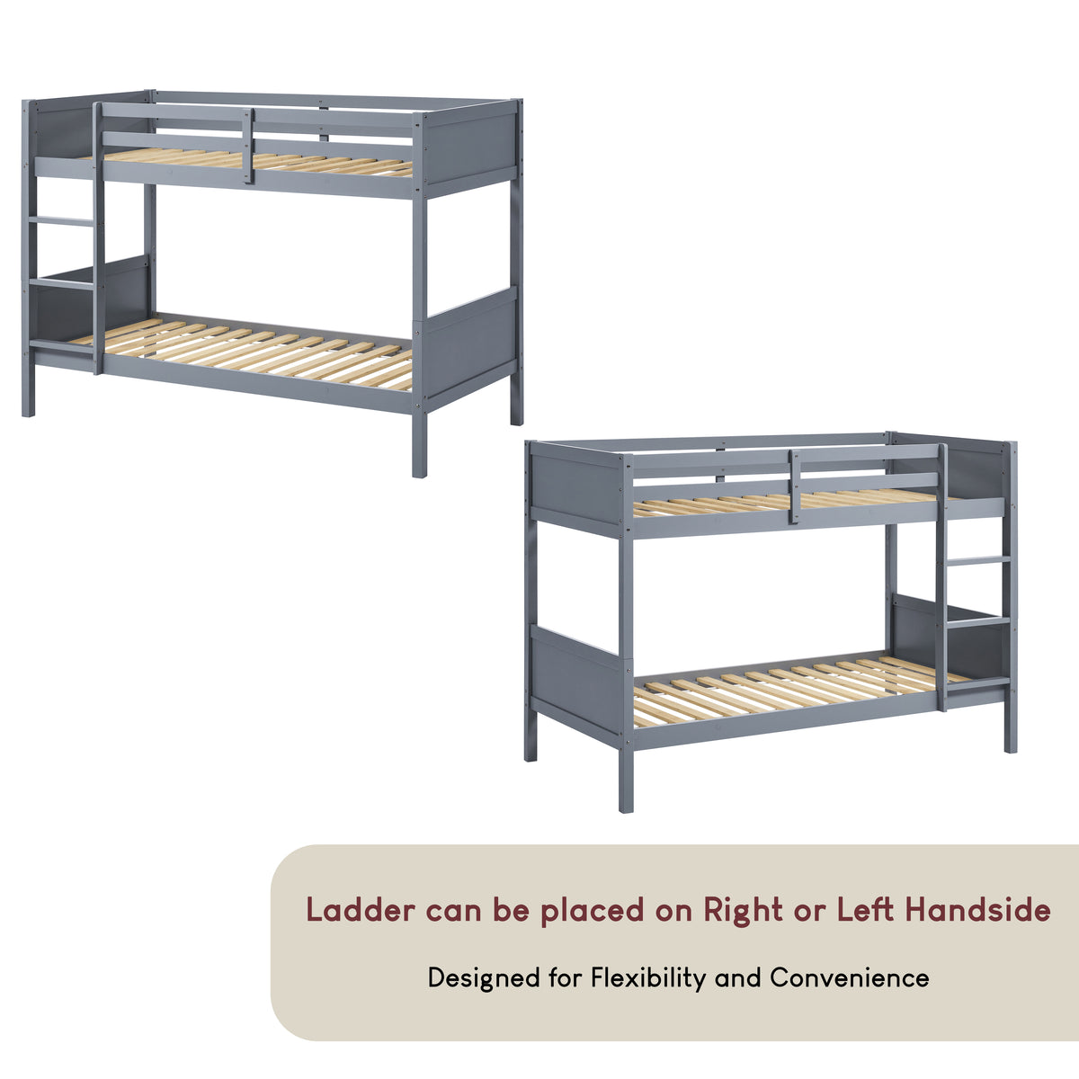 Gemini Detachable Wooden Bunk Bed - Grey