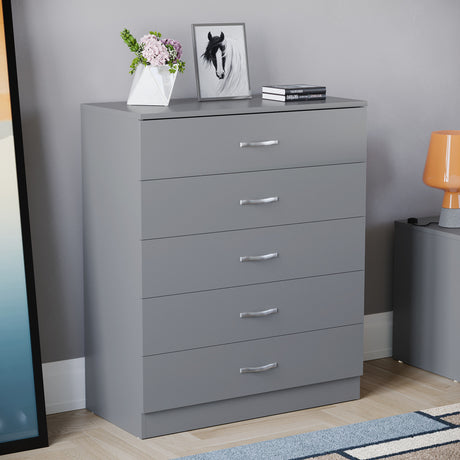 Riano 5 Drawer Chest Grey Bedroom Storage Unit
