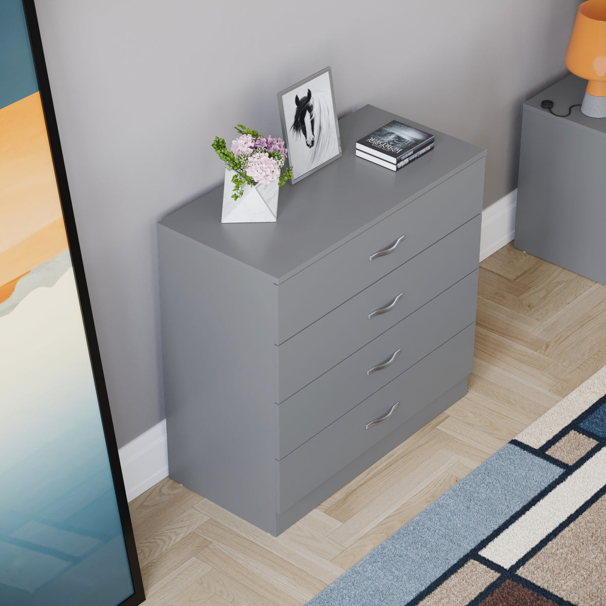 Riano 4 Drawer Chest Grey Bedroom Storage Unit