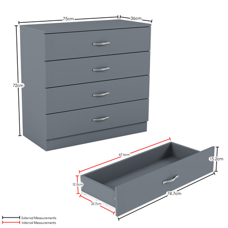 Riano 4 Drawer Chest Grey Bedroom Storage Unit