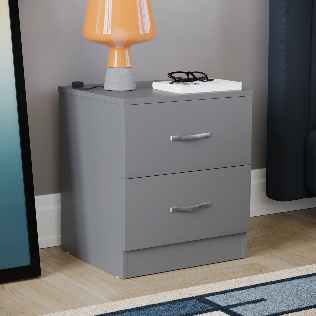 Riano 2 Drawer Bedside Chest Grey Bedroom Storage Unit

