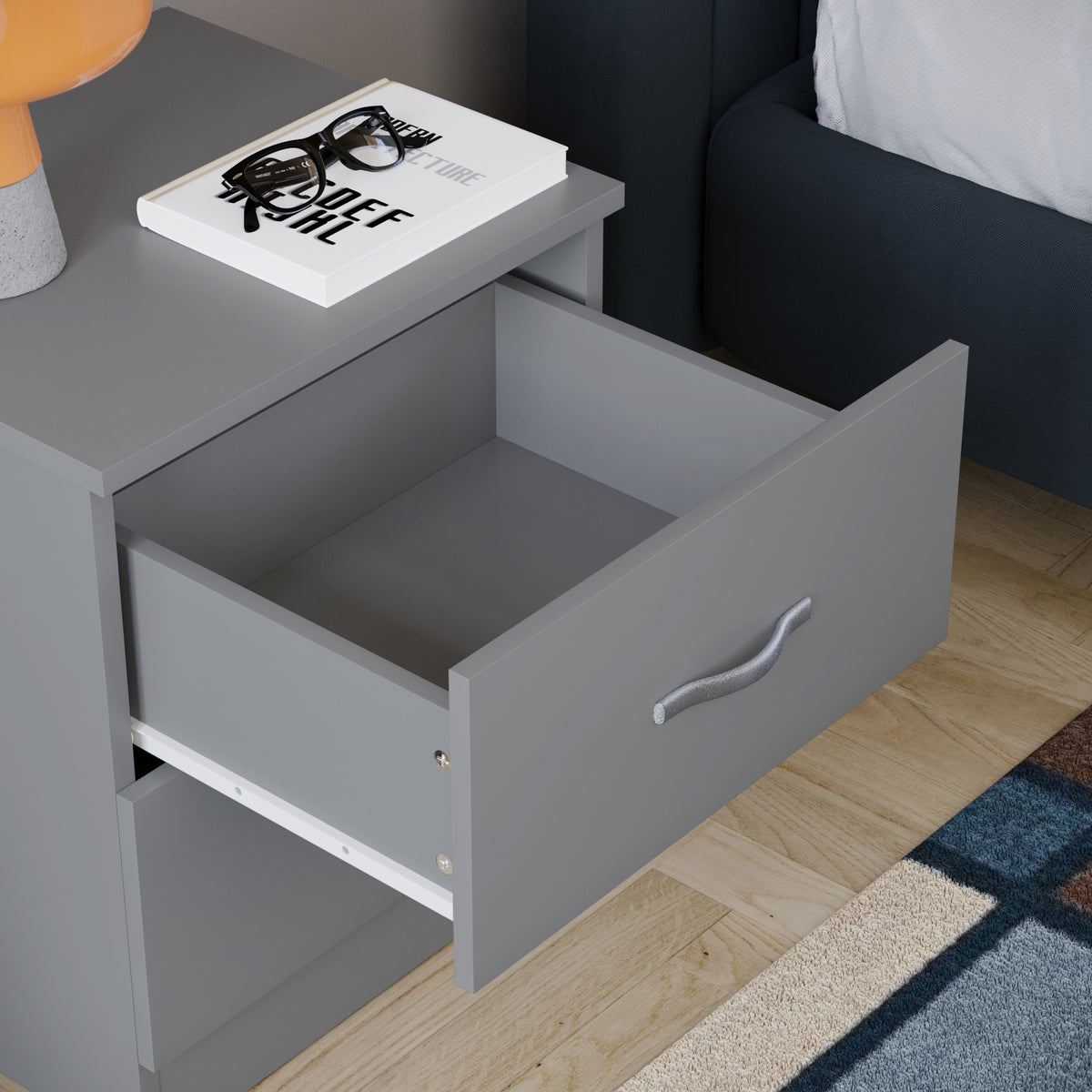 Riano 2 Drawer Bedside Chest Grey Bedroom Storage Unit
