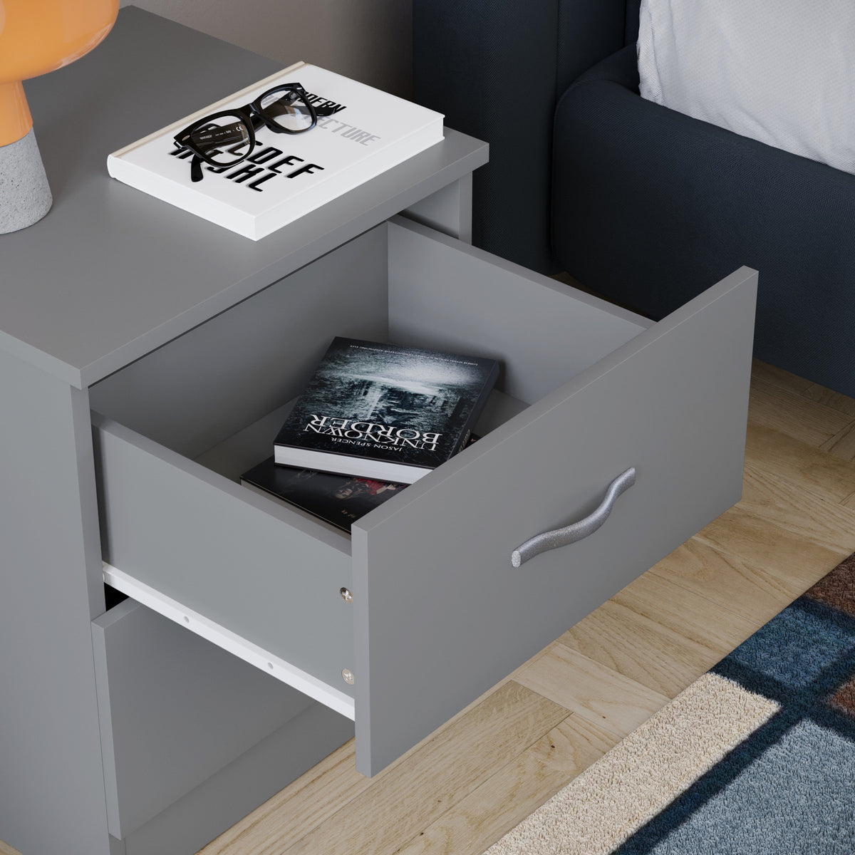 Riano 2 Drawer Bedside Chest Grey Bedroom Storage Unit
