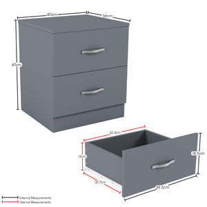 Riano 2 Drawer Bedside Chest Grey Bedroom Storage Unit
